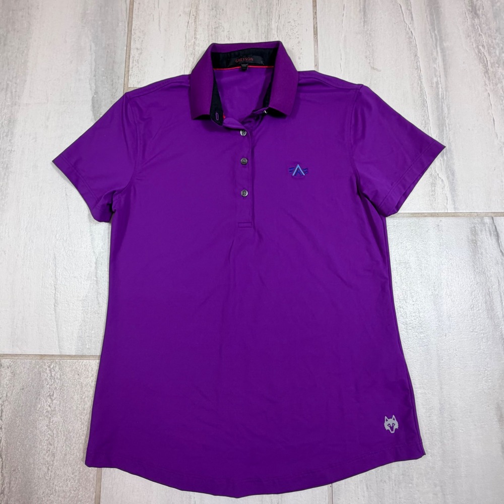 Greyson Womens Purple ShortSleeve Golf Polo Shirt Size S PO 3176 Logo Activewear